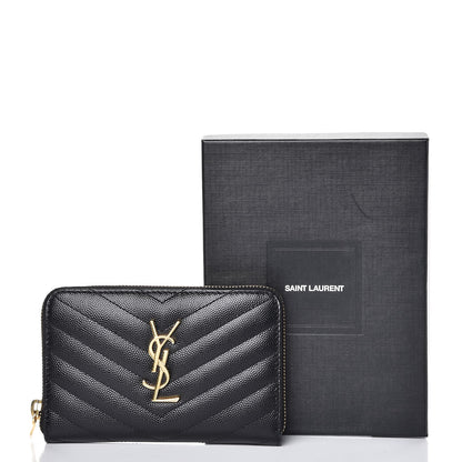 Saint Laurent Grain De Poudre Matelasse Chevron Monogram Zip Around Wallet Black 8 of 8