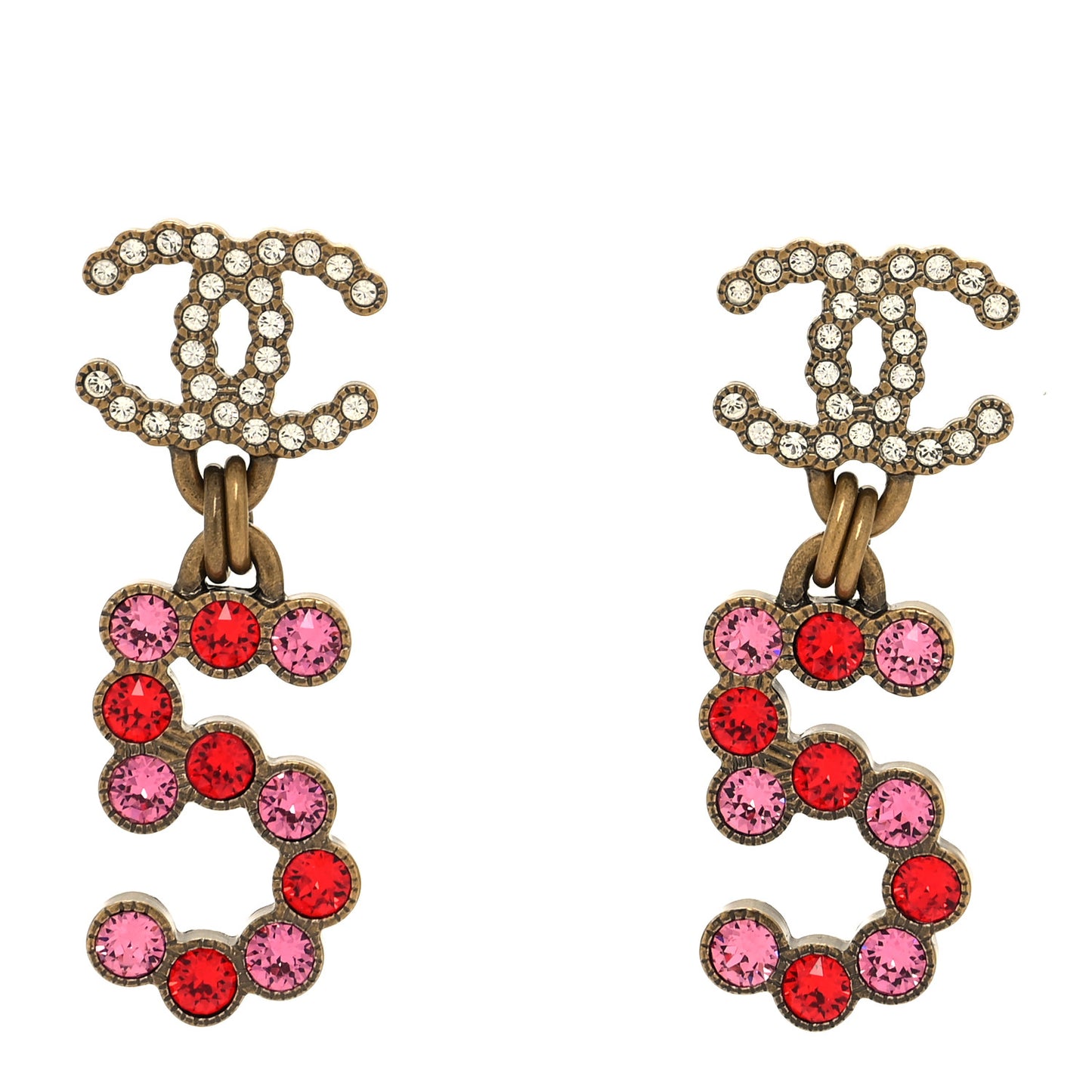 Crystal City of Light CC Drop Earrings Pink Red Gold