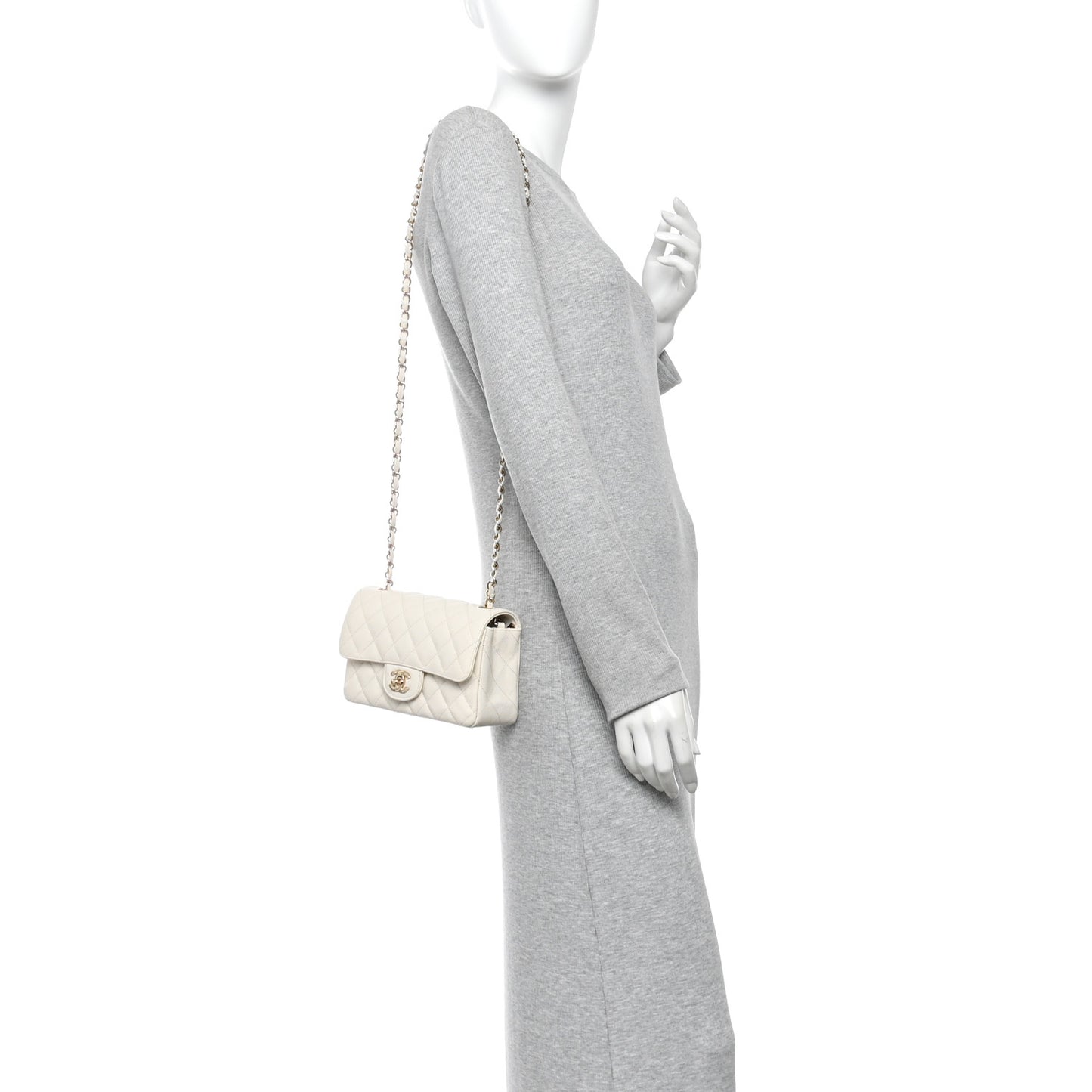 Caviar Quilted Mini Rectangular Flap White