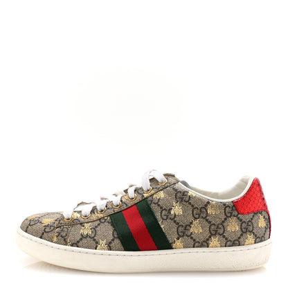 Gucci GG Supreme Monogram Bees Ayers Web Womens Ace Sneakers 37 Beige Oro Green Red 1 of 10