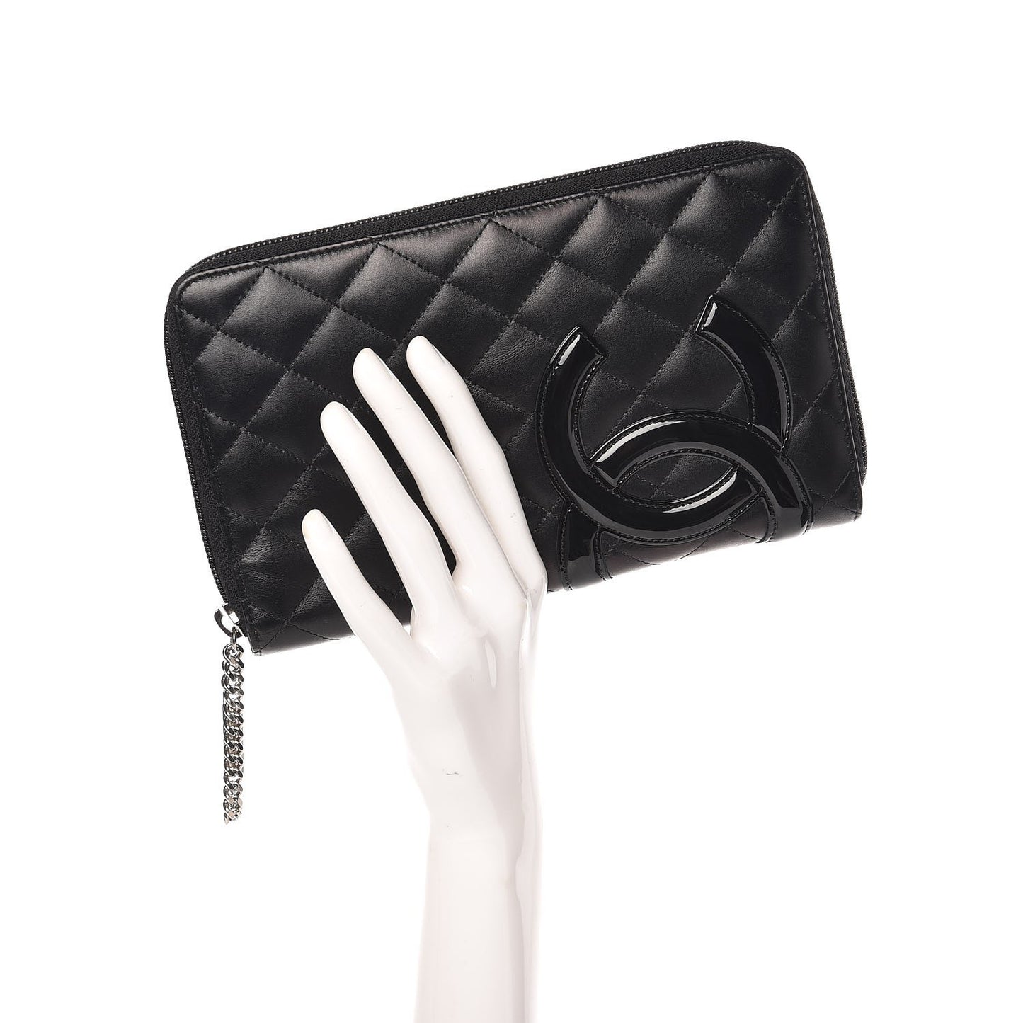 Calfskin Quilted Cambon Zip Around Organizer Wallet Black