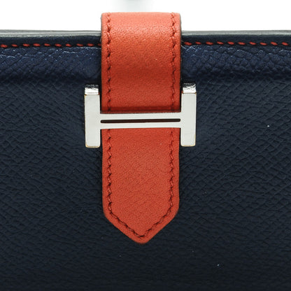 Hermes Epsom Bi-Color Bearn Card Holder Wallet Bleu Saphir Orange Poppy 3 of 12