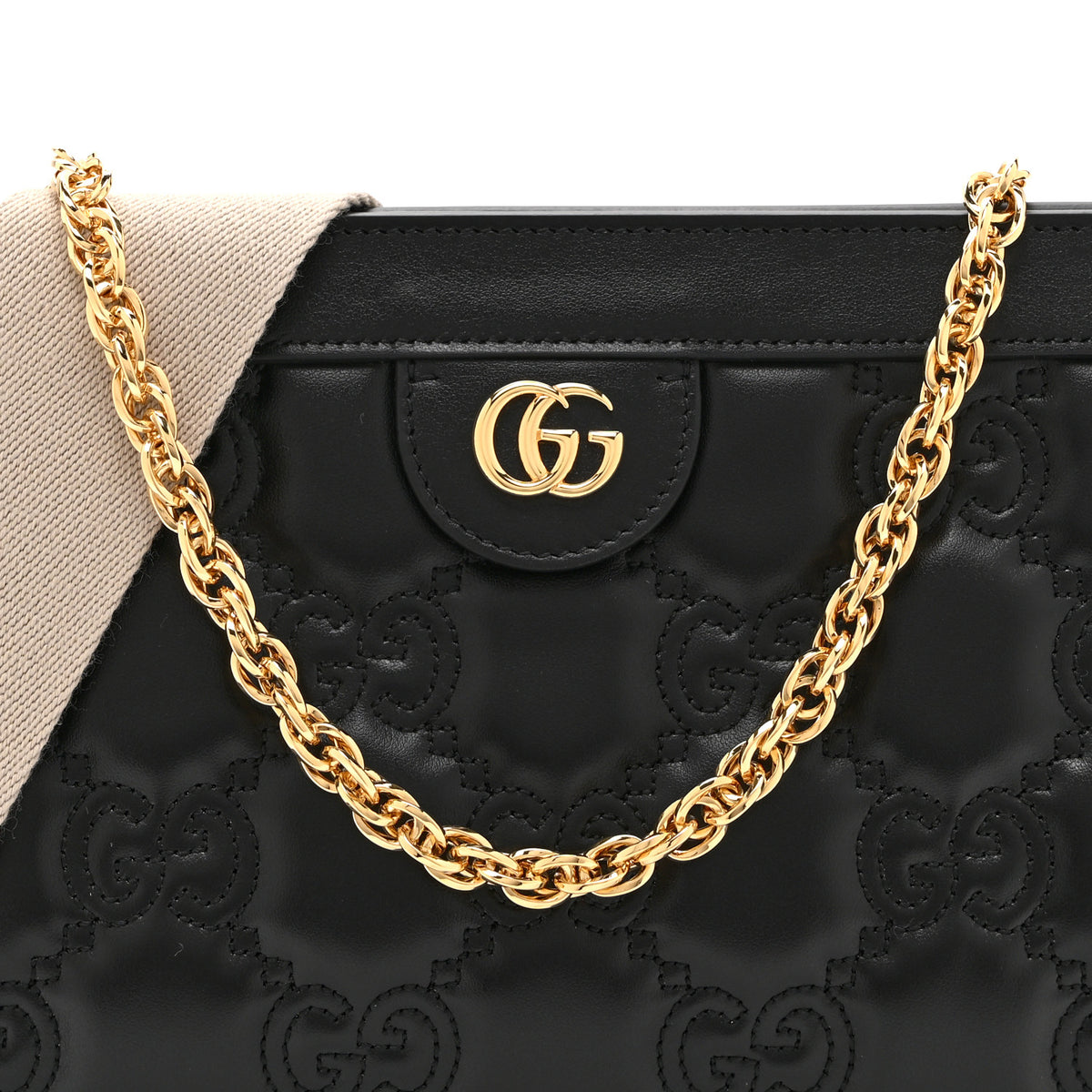 Gucci Calfskin GG Matelasse Small Slim Chain Shoulder Bag Black Natural 9 of 11