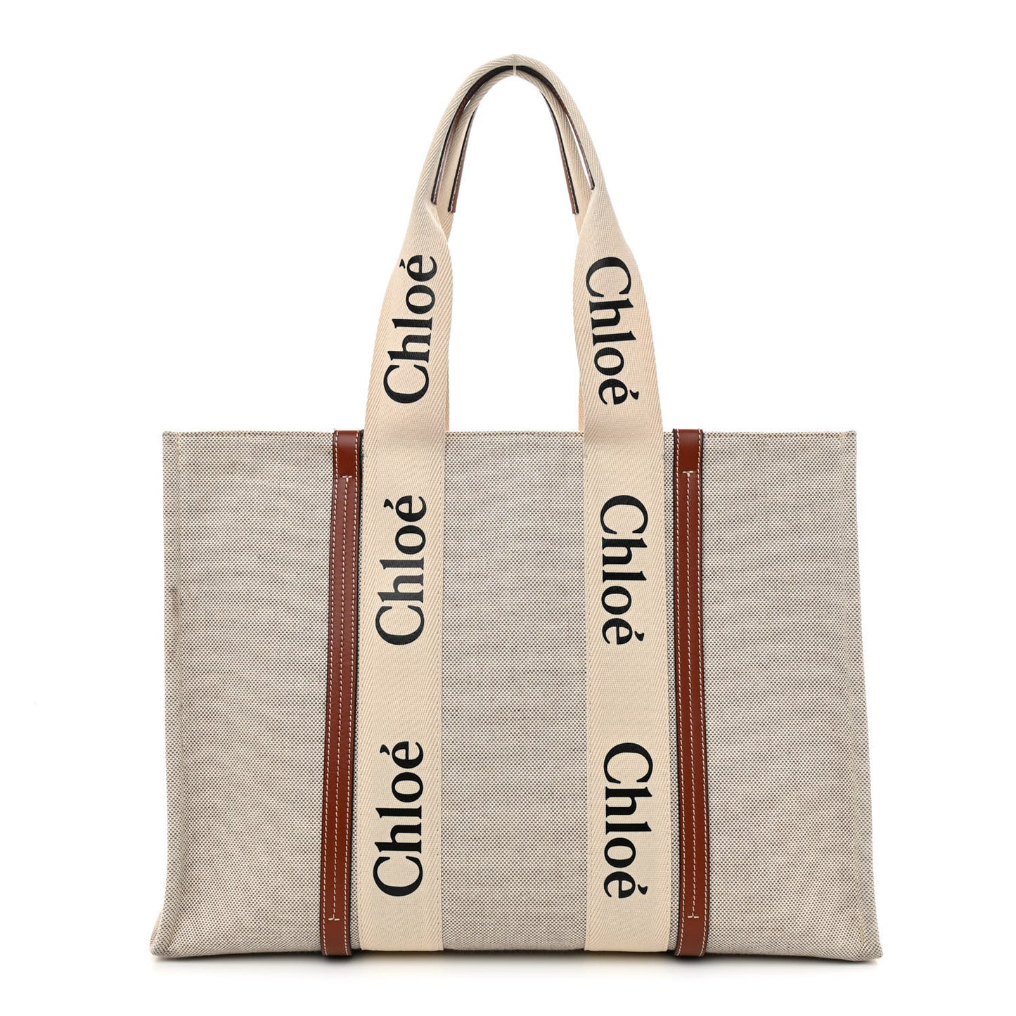 Cotton Calfskin Large Woody Ribbon Tote White Brown