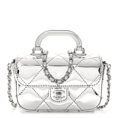 Chanel Mirror Calfskin Small Top Handle Clutch With Chain Silver 1 of 10