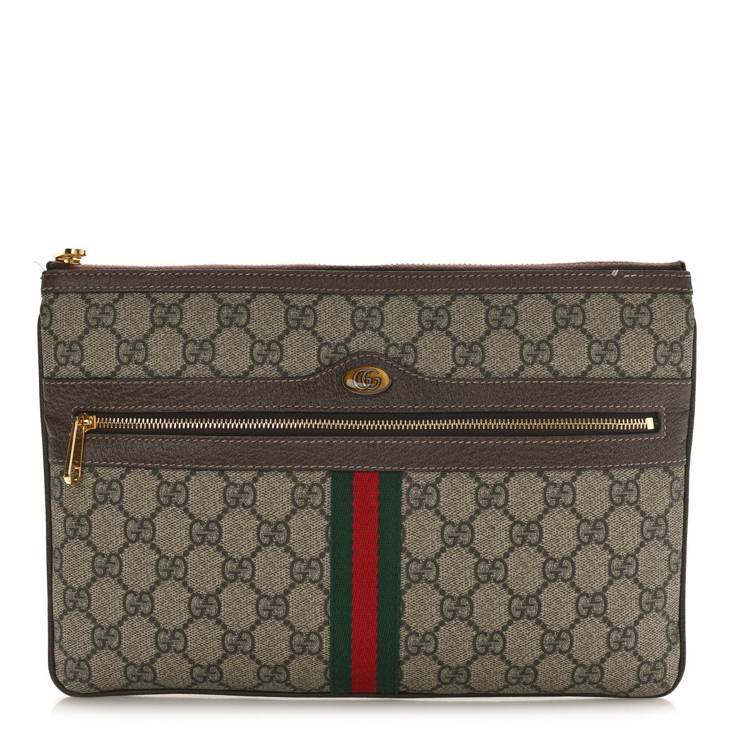 GG Supreme Monogram Large Ophidia Pouch Clutch Brown