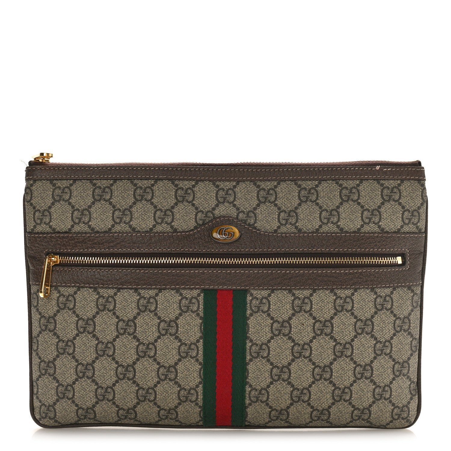 Gucci GG Supreme Monogram Large Ophidia Pouch Clutch Brown 1 of 11