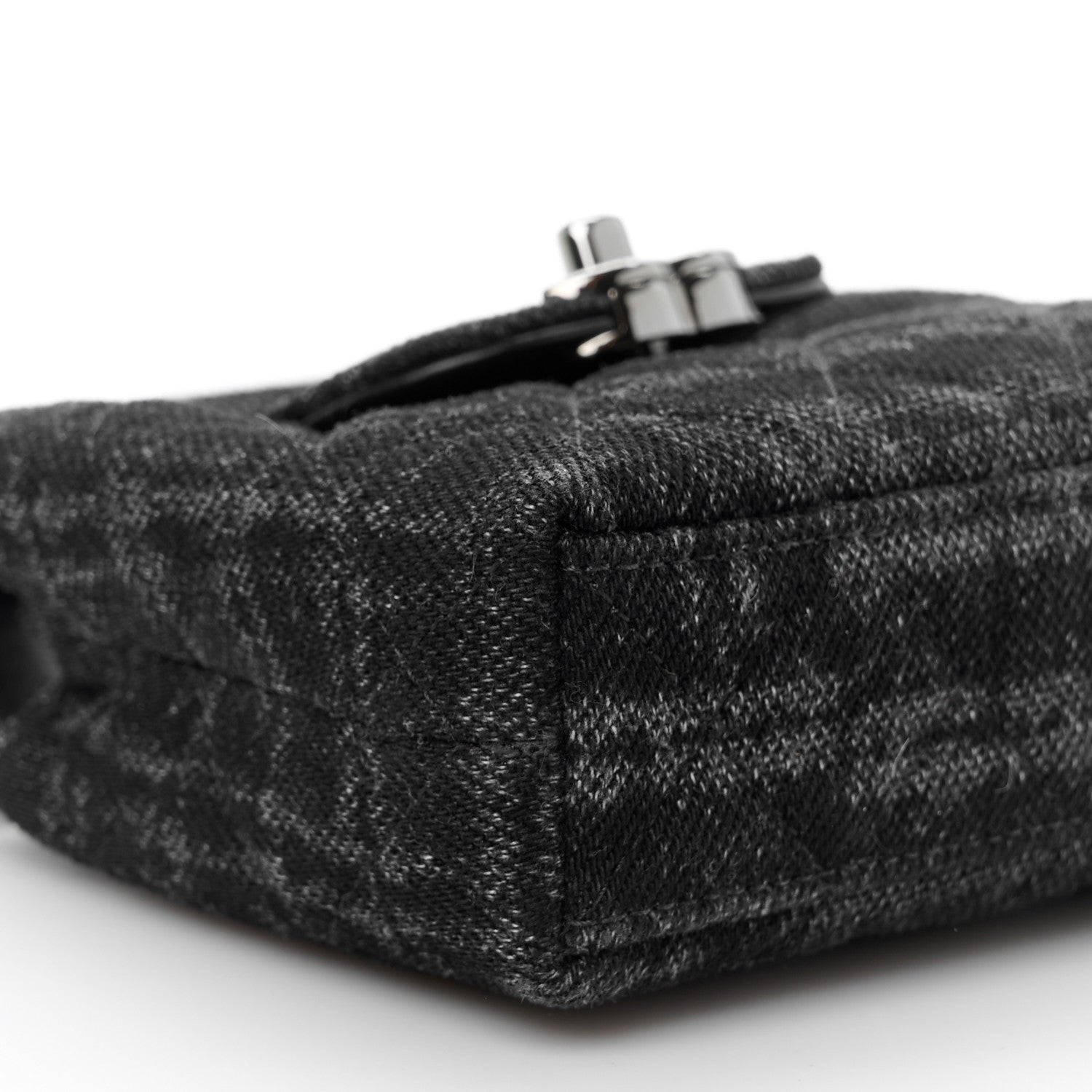 Chanel Printed Denim Quilted Mini Nano Kelly Shopper Black Grey 9 of 10