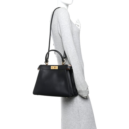 Fendi Vitello Seta Shiny Nappa Medium Peekaboo I SEE U Satchel Black Light Rose 2 of 9