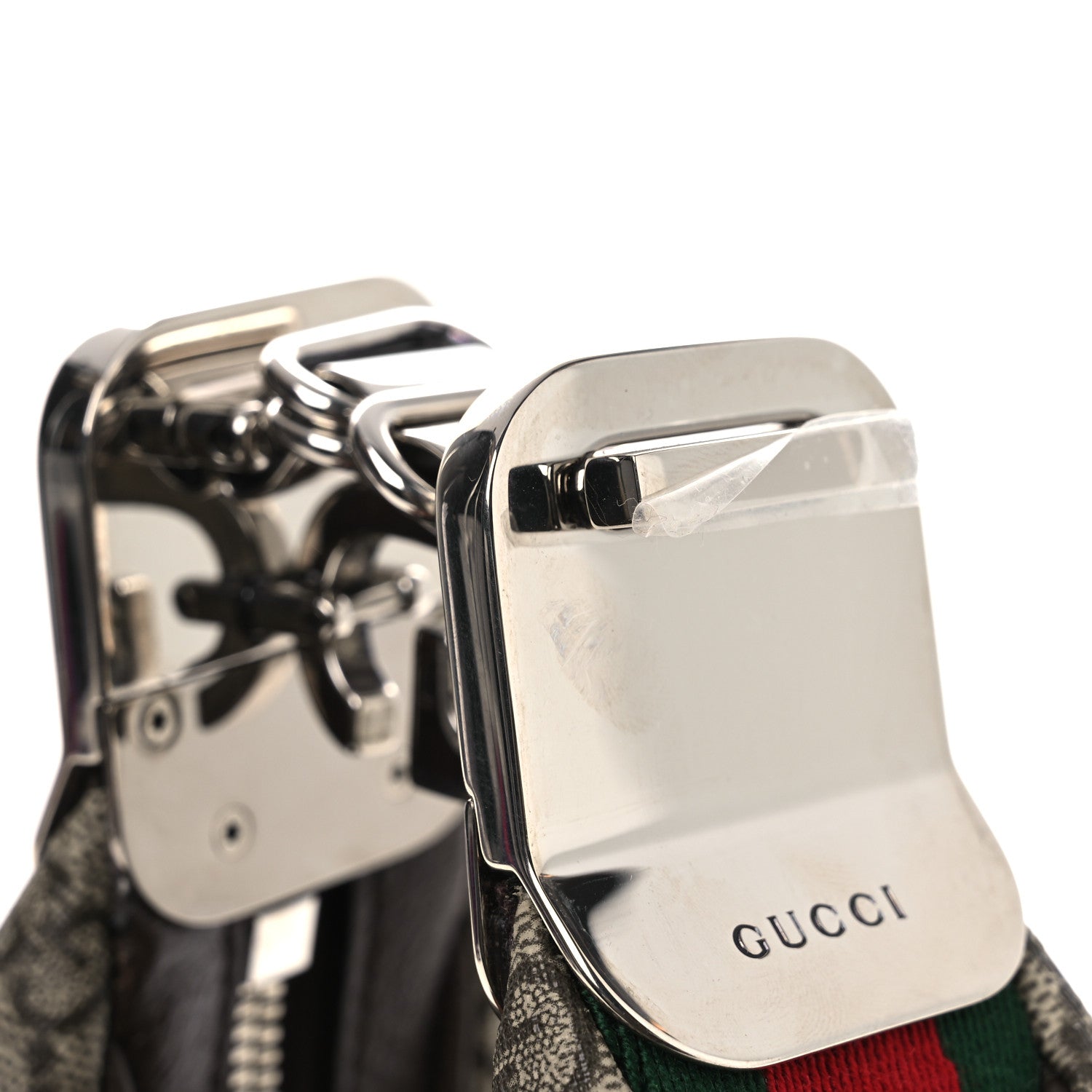 Gucci GG Supreme Monogram Textured Dollar Calfskin Web Small Attache Shoulder Bag Beige Ebony New Acero 11 of 11