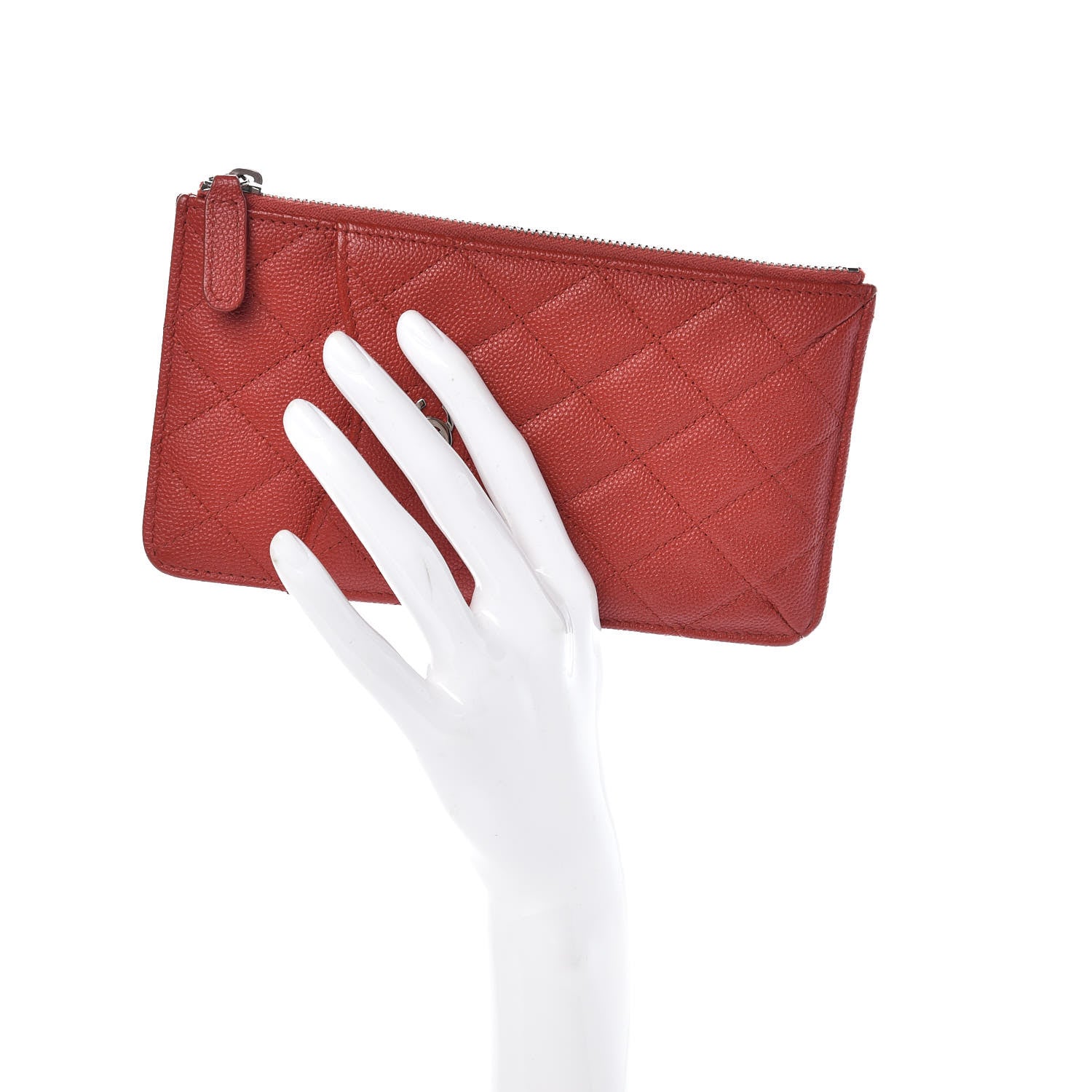 Chanel Caviar Quilted Classic Flat Wallet Pouch Red 2 of 7