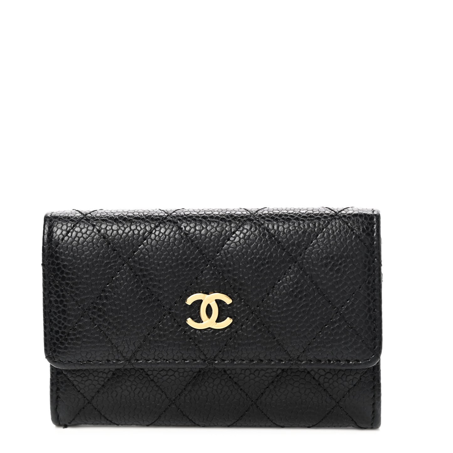 Caviar Quilted Flap Card Holder Black
