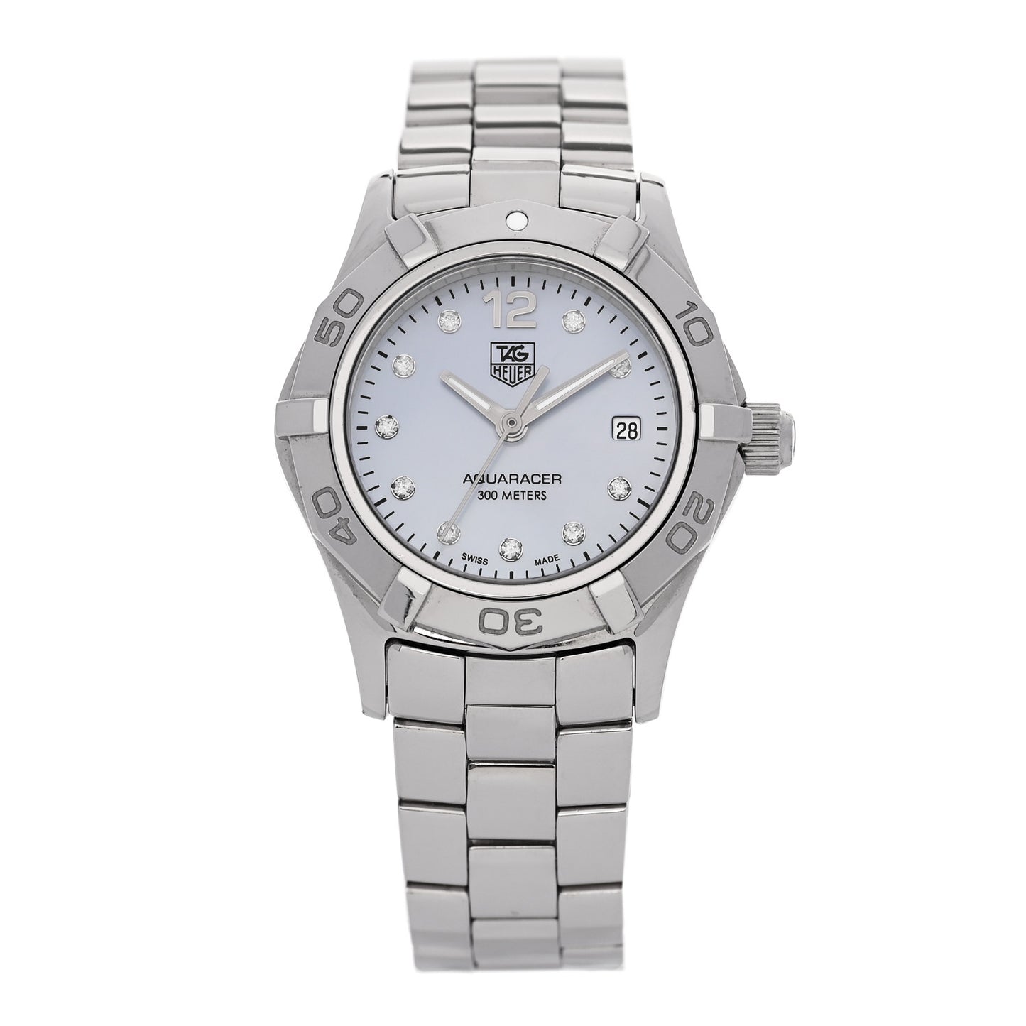 Stainless Steel Diamond Blue Mother of Pearl 27mm Aquaracer Lady Quartz Watch WAF1419