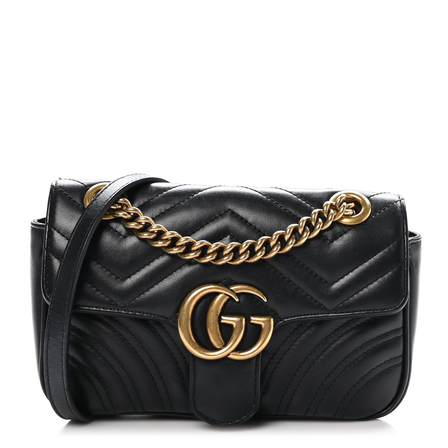 Gucci Calfskin Matelasse Mini GG Marmont Shoulder Bag Black 1 of 14