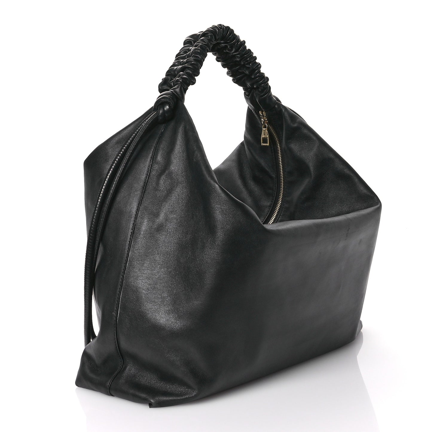 Calfskin Large Drawstring Shoulder Bag Black
