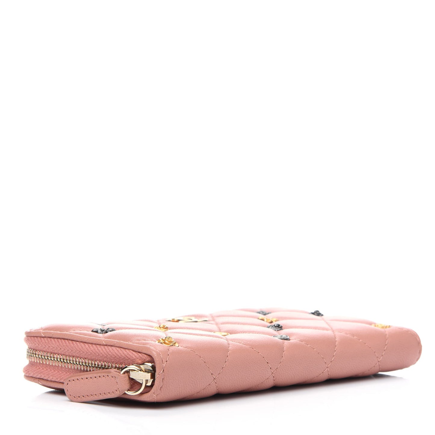 Lambskin Quilted Small Lucky Charms Zip Around Wallet Dark Beige