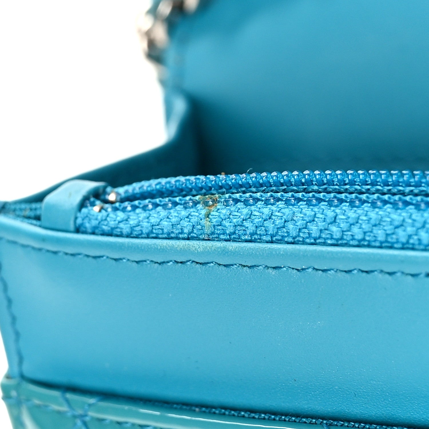 Chanel Patent Quilted Wallet On Chain WOC Turquoise Blue 10 of 10