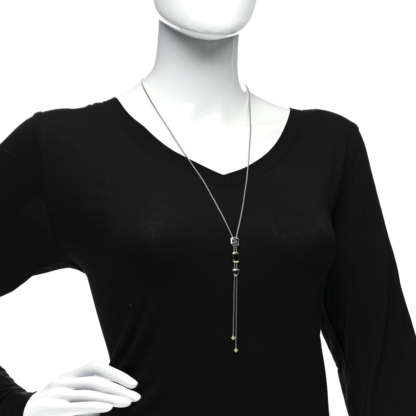 Sterling Silver 18K Yellow Gold Diamond Amethyst Hampton Blue Topaz Iolite Novella Y Necklace