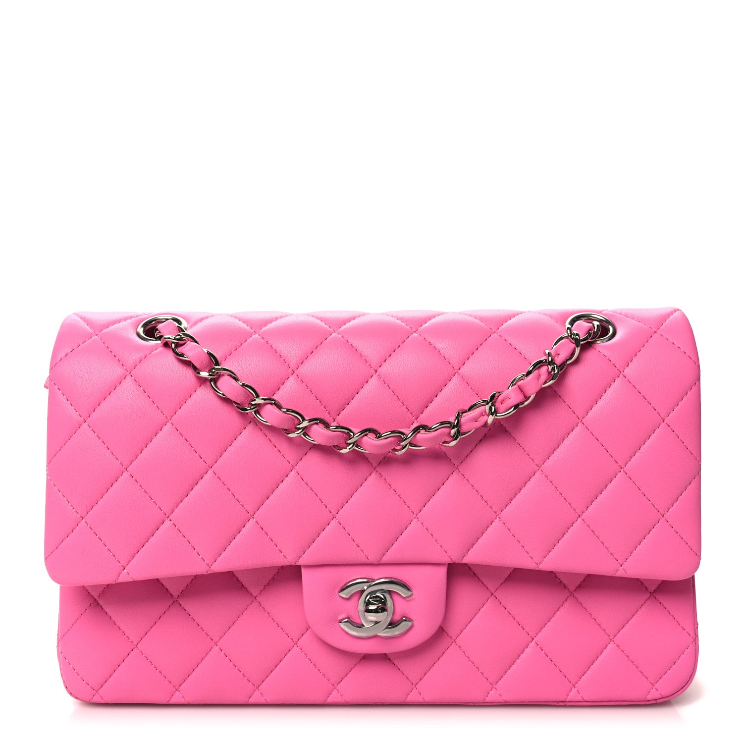 Chanel Lambskin Quilted Medium Double Flap Neon Pink 1 of 11