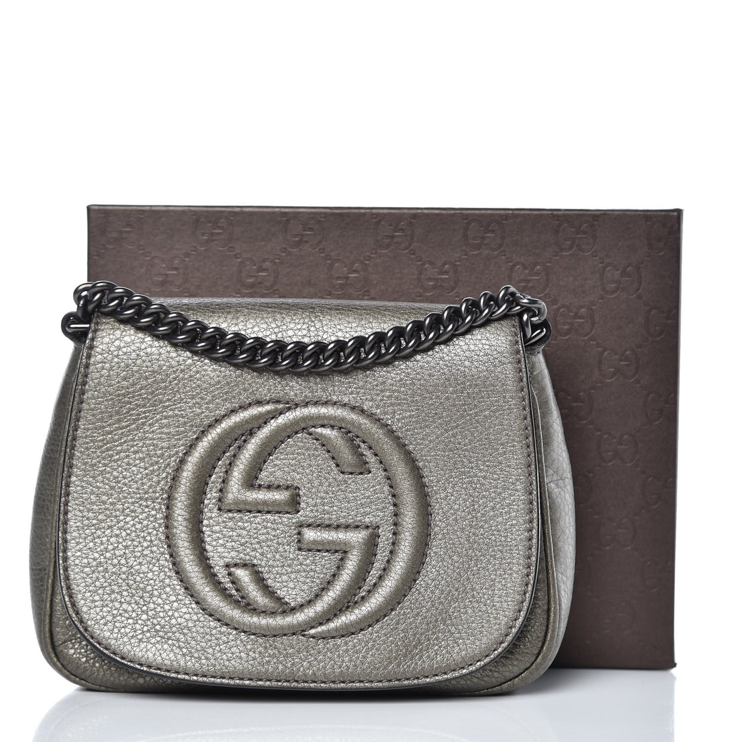 Metallic Pebbled Calfskin Small Soho Flap Crossbody Sasso