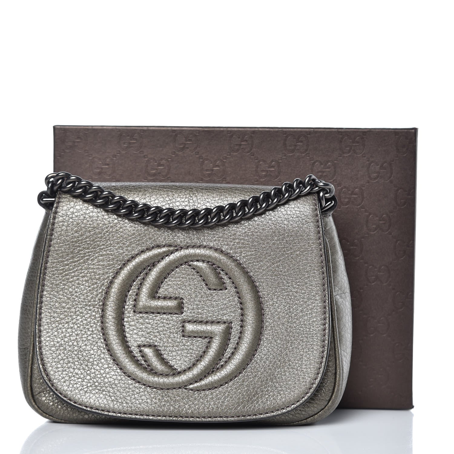 Gucci Metallic Pebbled Calfskin Small Soho Flap Crossbody Sasso 11 of 11