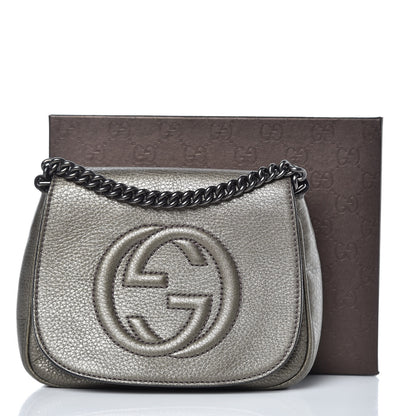 Gucci Metallic Pebbled Calfskin Small Soho Flap Crossbody Sasso 11 of 11