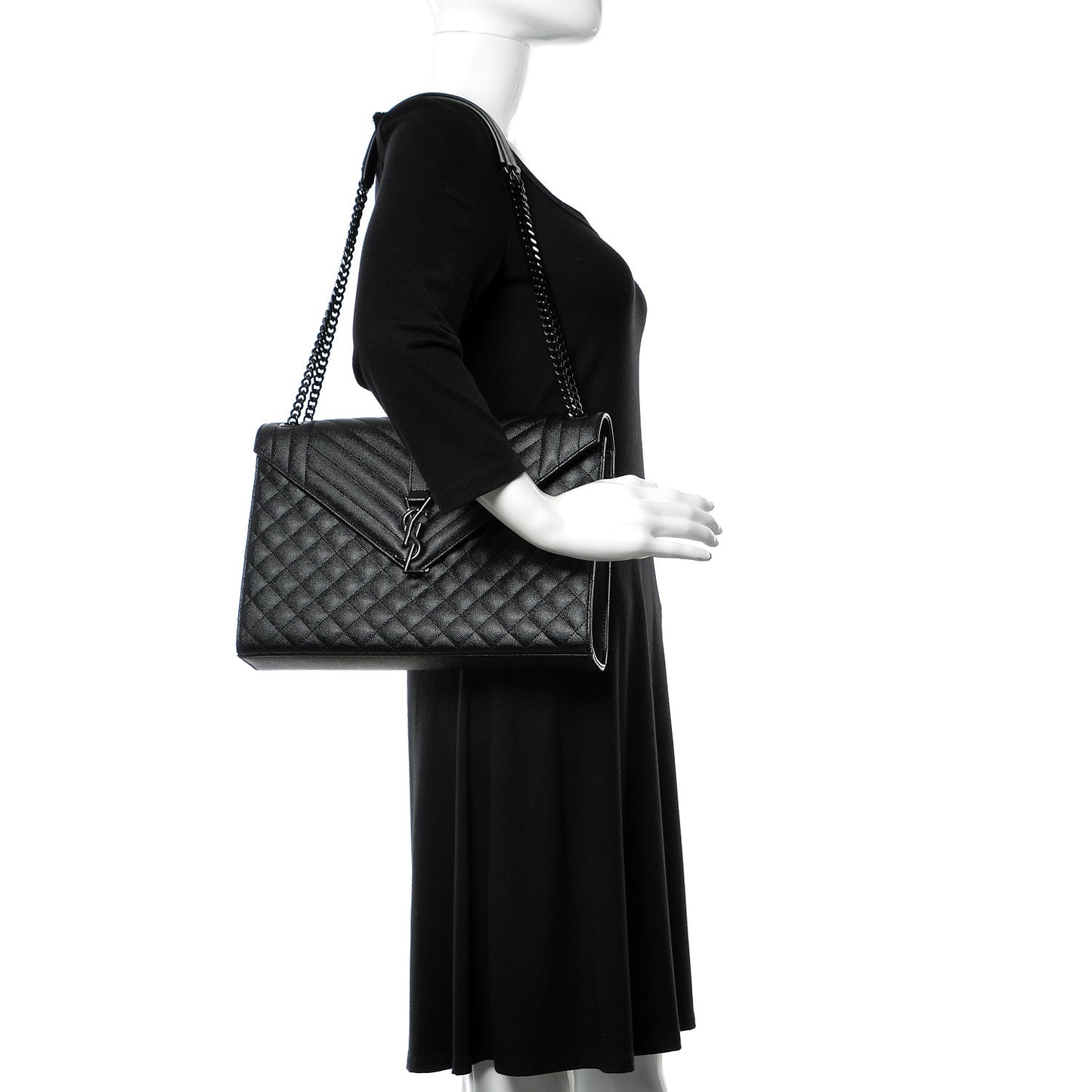 Grain De Poudre Textured Mixed Matelasse Large Triquilt Monogram Monochrome Satchel Black