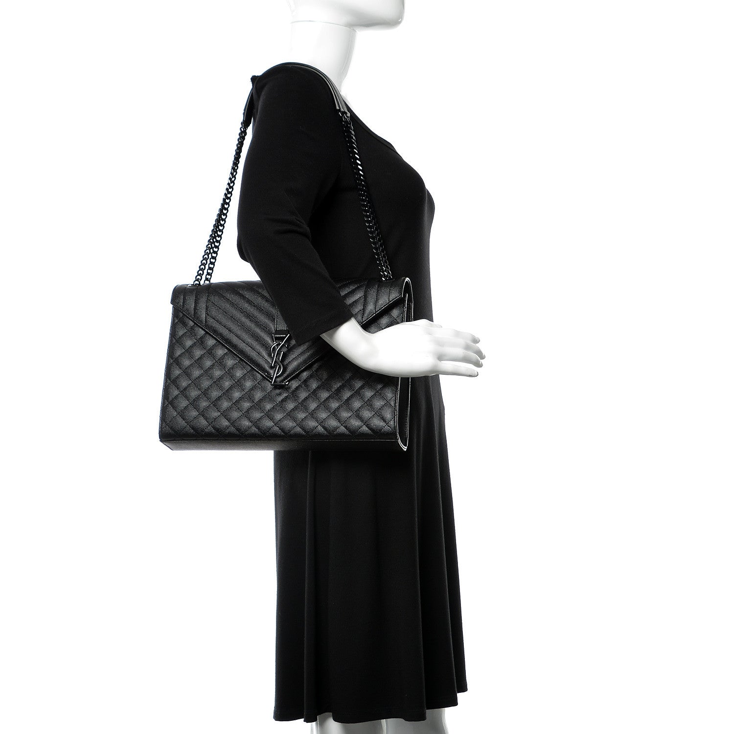 Saint Laurent Grain De Poudre Textured Mixed Matelasse Large Triquilt Monogram Monochrome Satchel Black 2 of 11