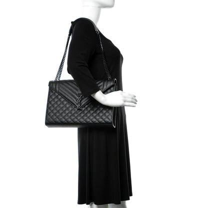 Saint Laurent Grain De Poudre Textured Mixed Matelasse Large Triquilt Monogram Monochrome Satchel Black 2 of 11