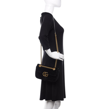 Gucci Velvet Matelasse Mini GG Marmont Shoulder Bag Black 2 of 14