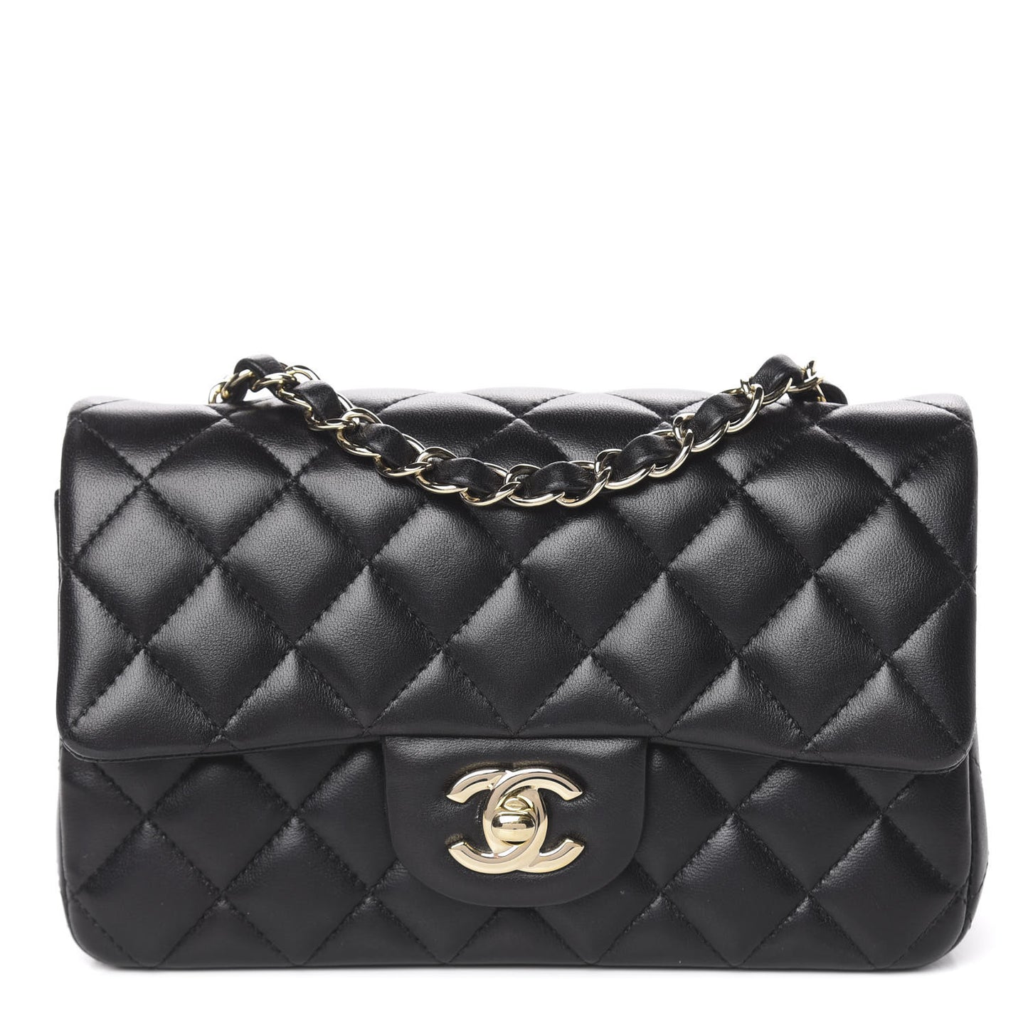 Lambskin Quilted Mini Rectangular Flap Black