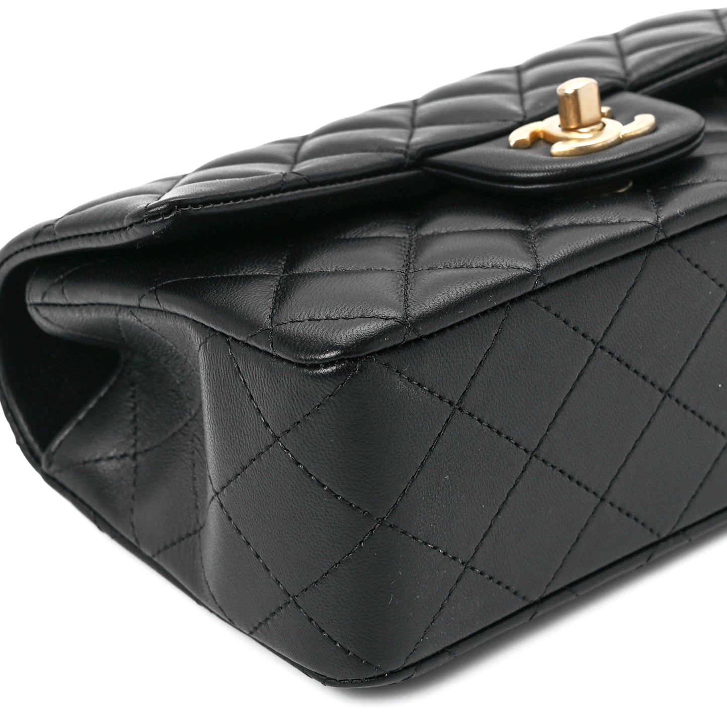 Lambskin Quilted Metal Mini Top Handle Rectangular Flap Black
