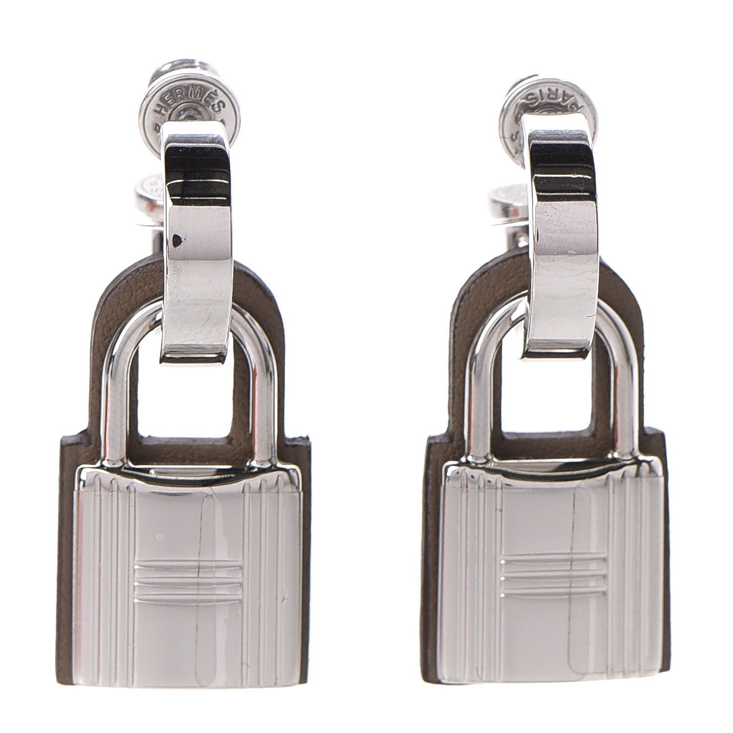 Hermes Palladium Swift O'Kelly Earrings Etoupe 1 of 5