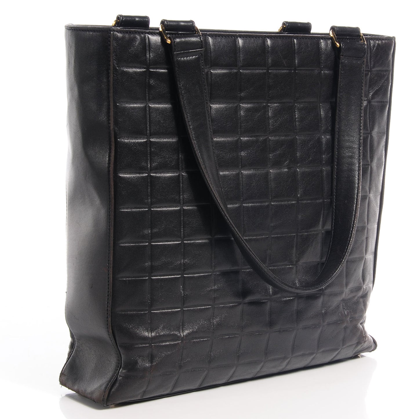 Lambskin Chocolate Bar Quilted Tote Black
