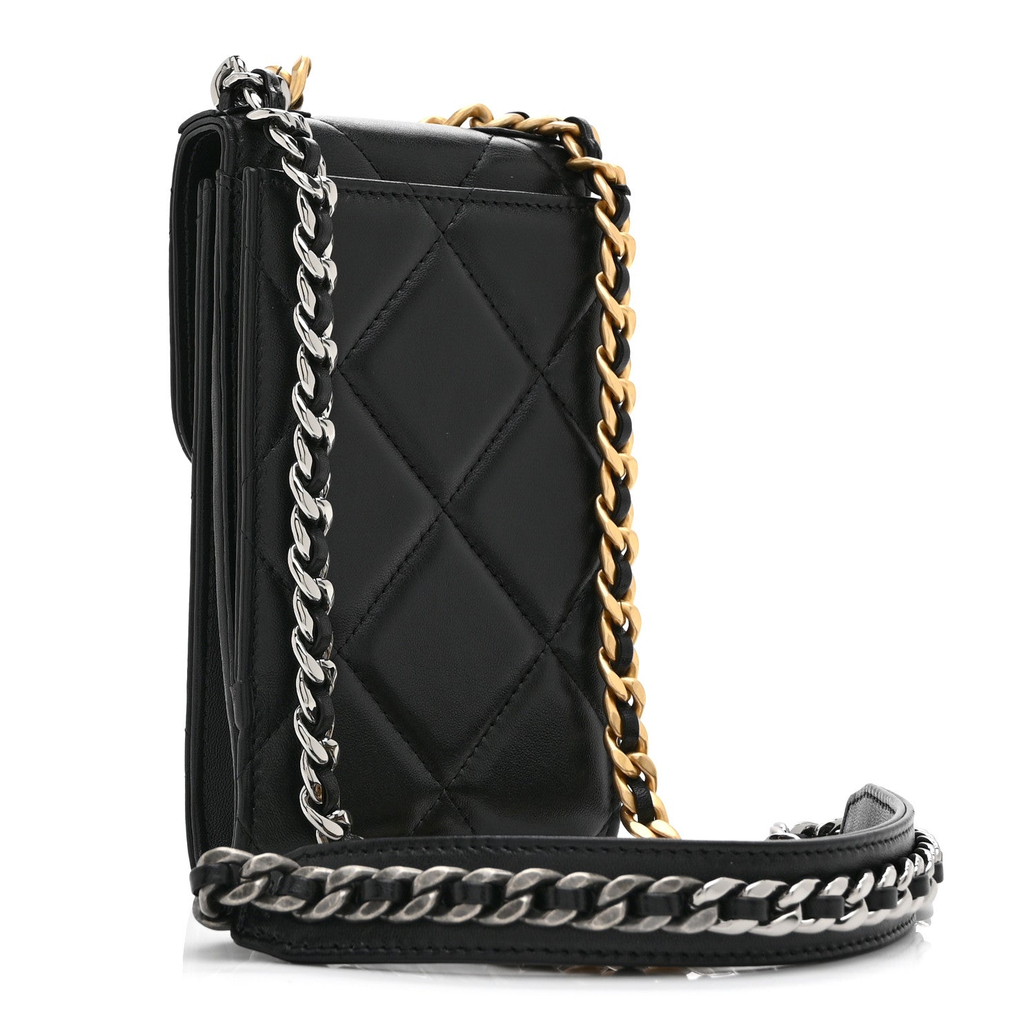 Chanel Lambskin Quilted Chanel 19 Phone Holder With Chain Black 3 of 10