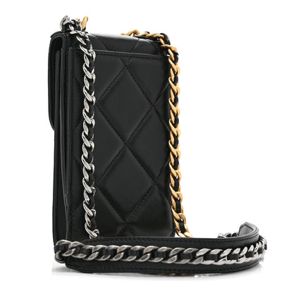 Chanel Lambskin Quilted Chanel 19 Phone Holder With Chain Black 3 of 10