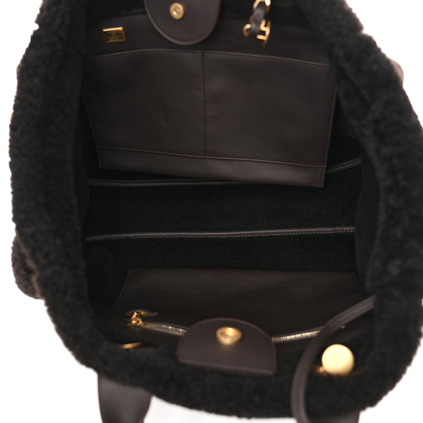 Lambskin Shearling Medium Deauville Tote Dark Brown