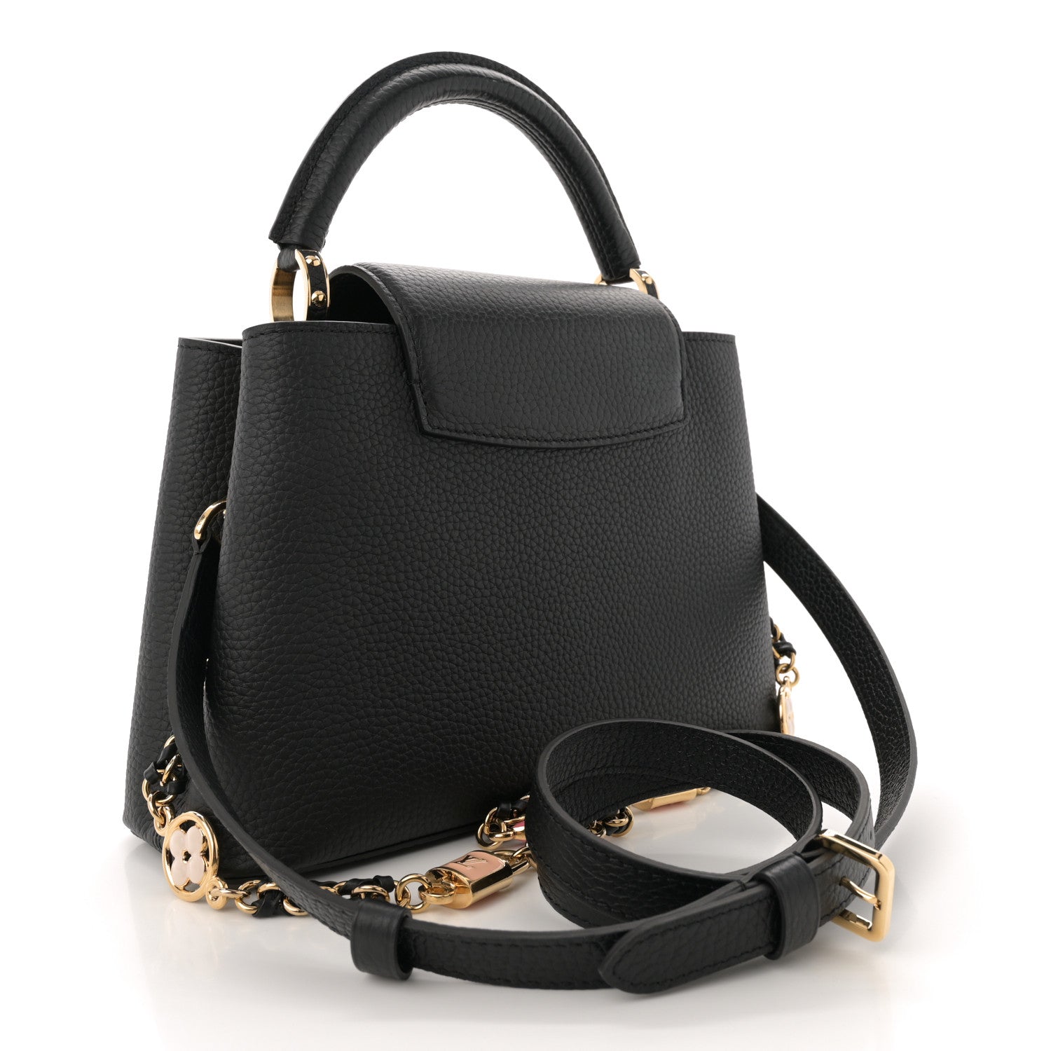 Louis Vuitton Taurillon Enamel Flower Padlock Chain Capucines BB Black 3 of 12