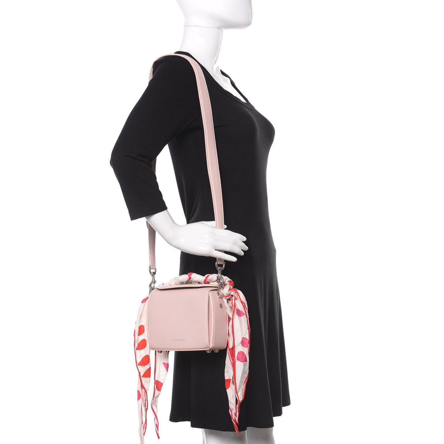 Calfskin Silk Scarf Box Shoulder Bag 16 Baby Pink Ivory