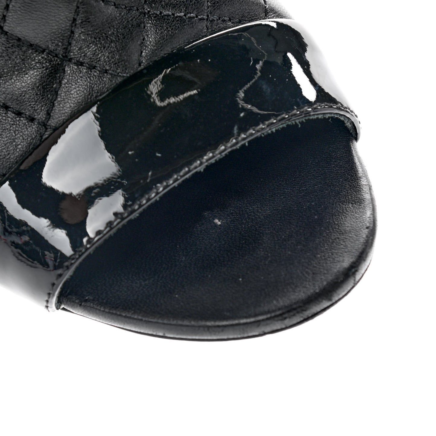 Lambskin Quilted Patent Short Boots 37.5 Black