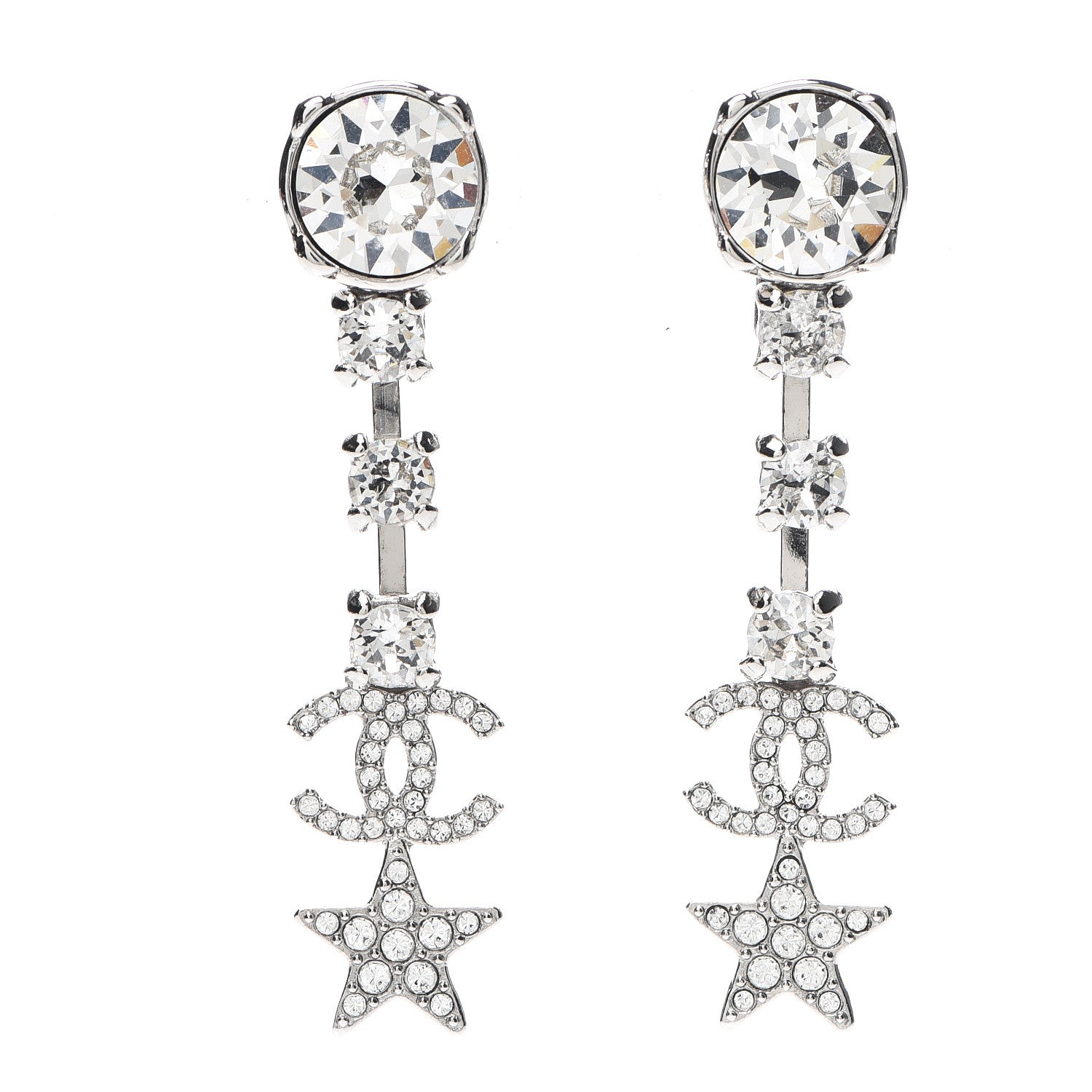 Chanel Crystal Starfall Drop CC Earrings Silver 1 of 5