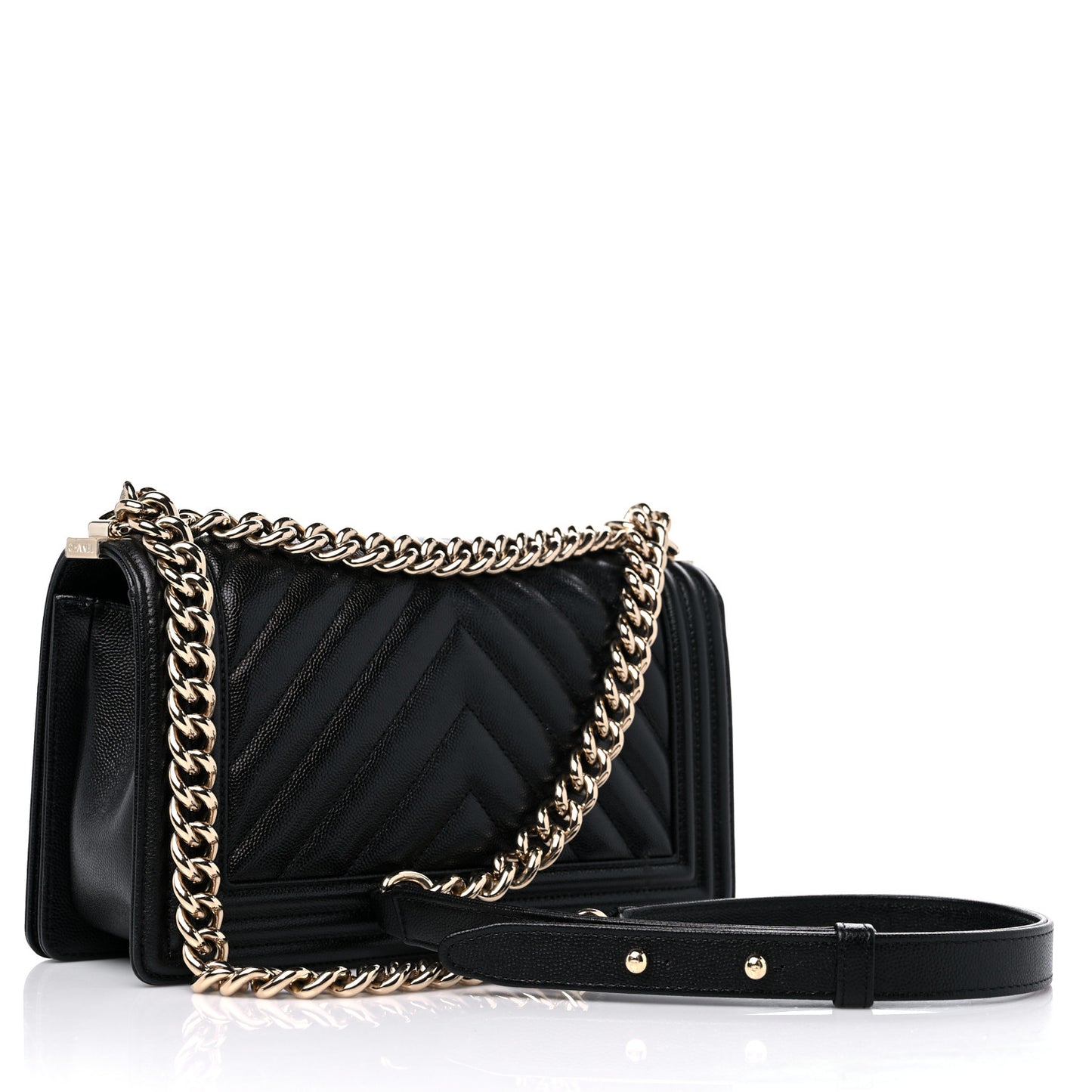 Caviar Chevron Quilted Medium Boy Flap Black