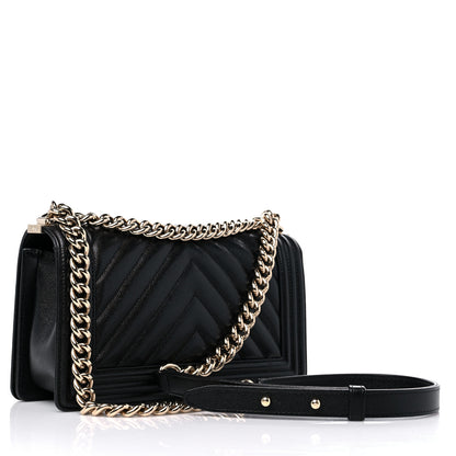 Chanel Caviar Chevron Quilted Medium Boy Flap Black 3 of 10