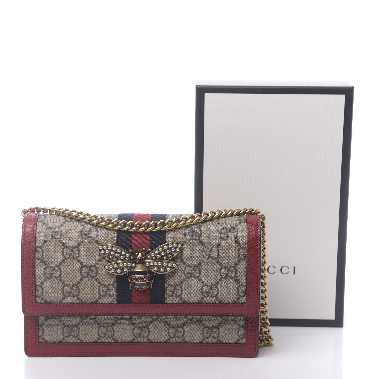 Gucci GG Supreme Monogram Web Queen Margaret Chain Wallet Red 10 of 10