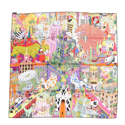 Hermes Silk Animapolis Scarf 90 Jaune Vif Vert Rose 1 of 4