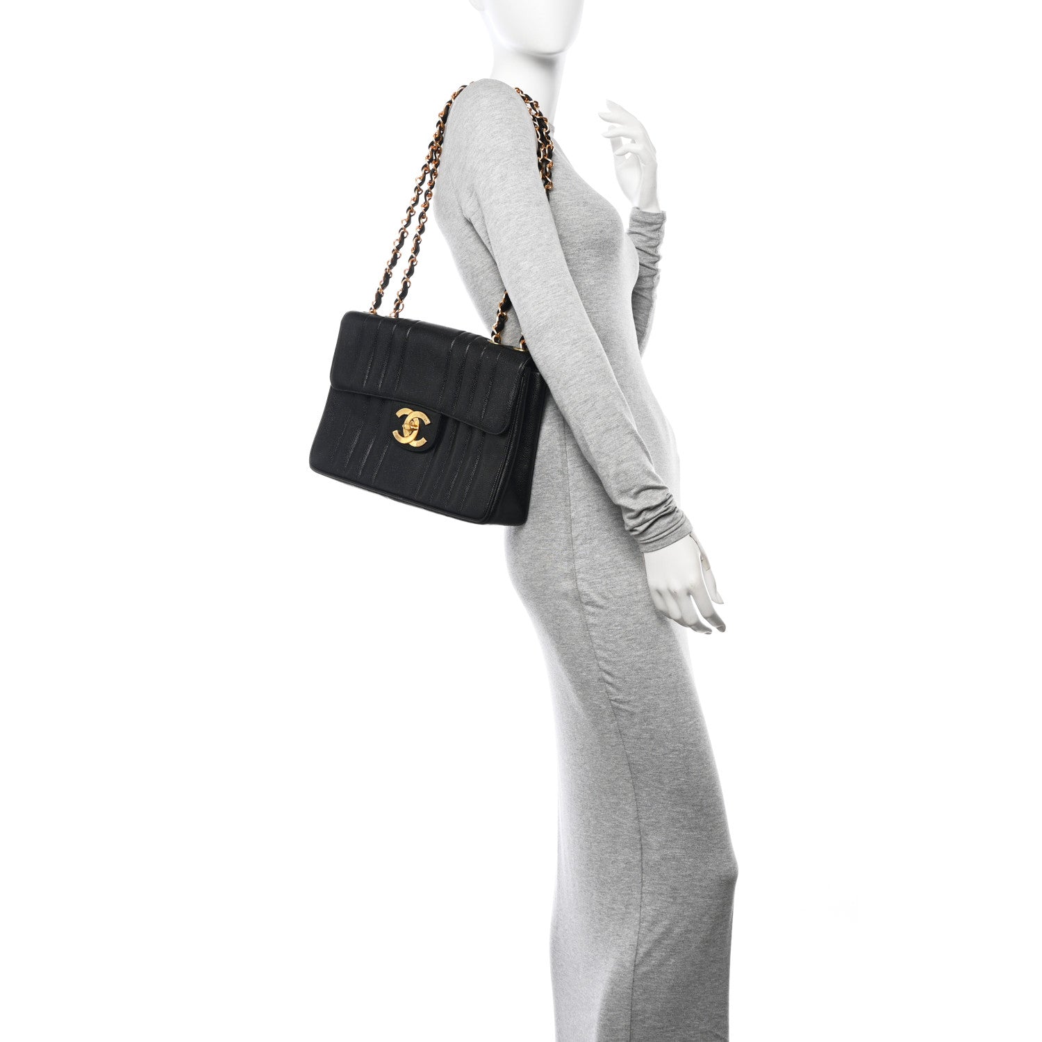 Chanel Caviar Vertical Quilted Jumbo Single Flap Black 2 of 10