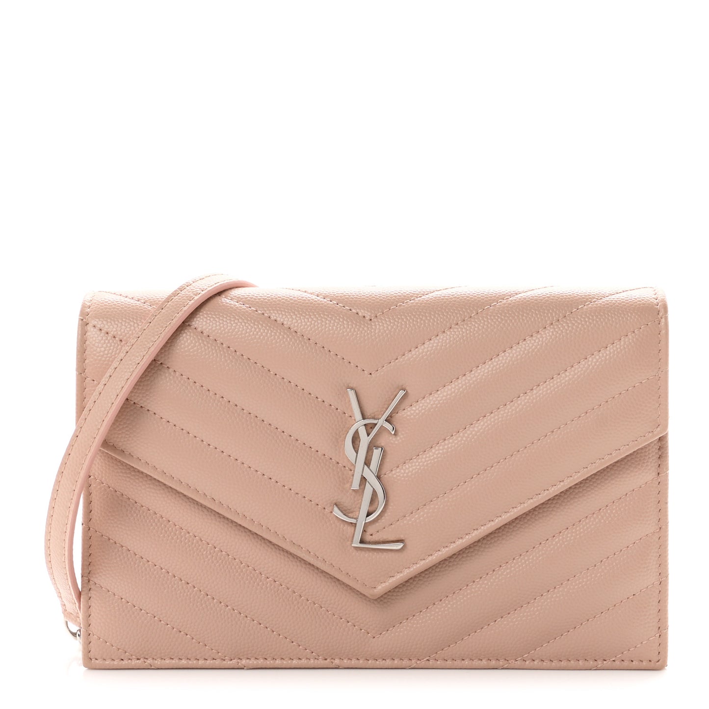 Grain De Poudre Matelasse Chevron Monogram Envelope Chain Wallet Pale Pink
