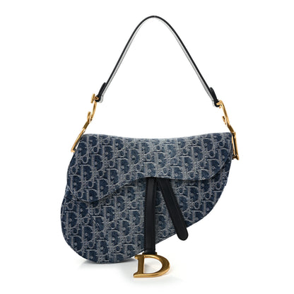 Christian Dior Denim Oblique Jacquard Saddle Bag Blue 1 of 10