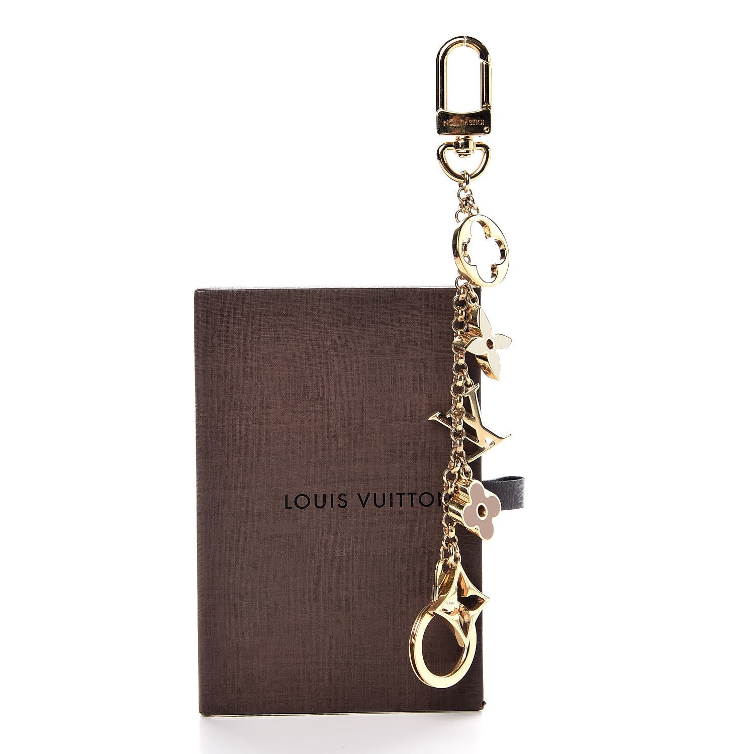 Louis Vuitton Brass Enamel Fleur De Monogram Bag Charm Chain Gold 3 of 3