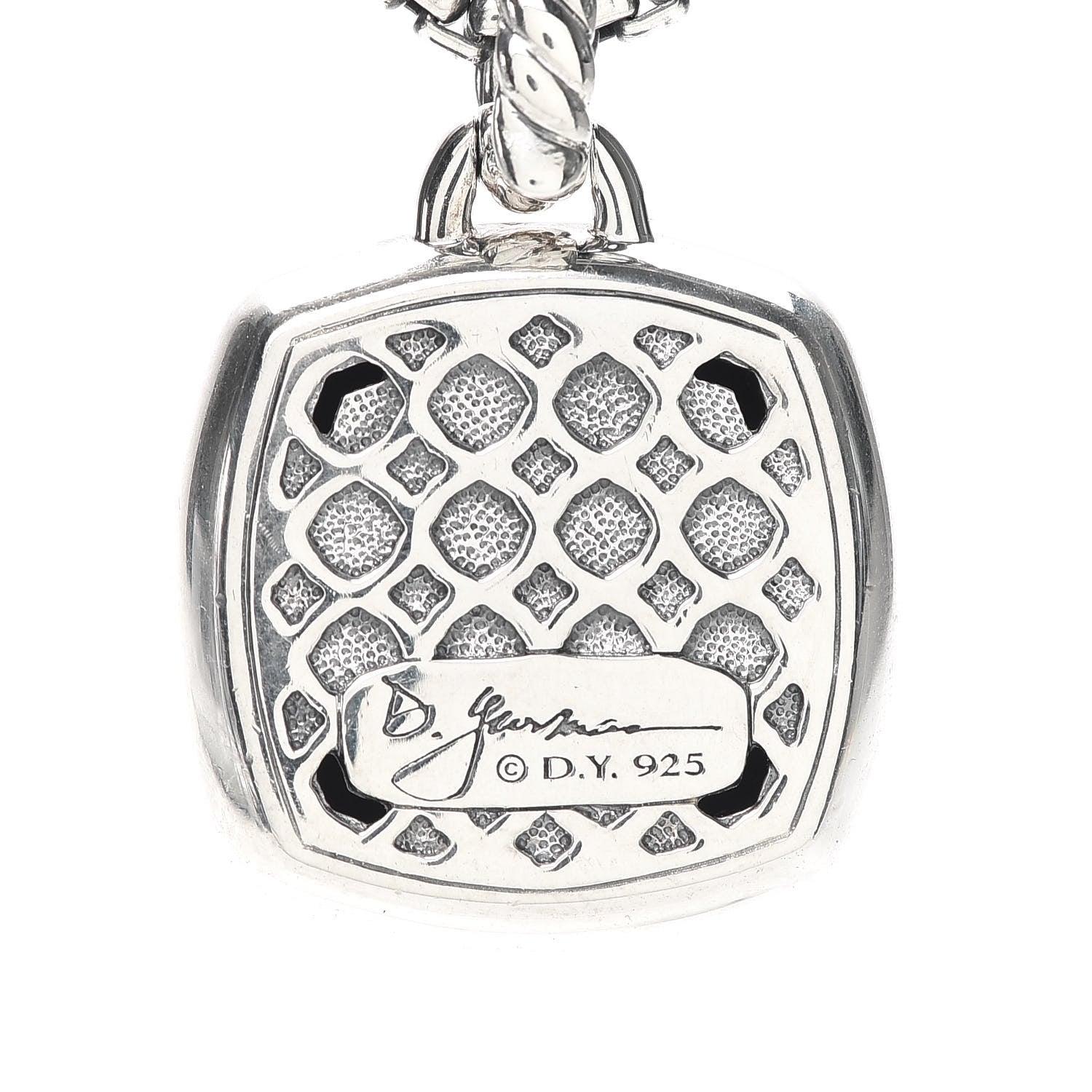 David Yurman Sterling Silver 14K Yellow Gold Diamond Black Onyx 17mm Albion Pendant Necklace 5 of 5